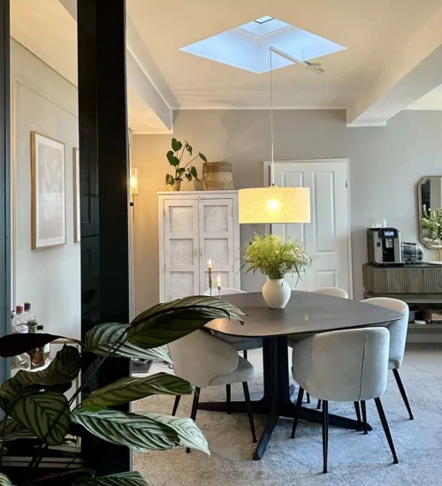 Lightswing single white diner room skylight customer @innenraumliebe