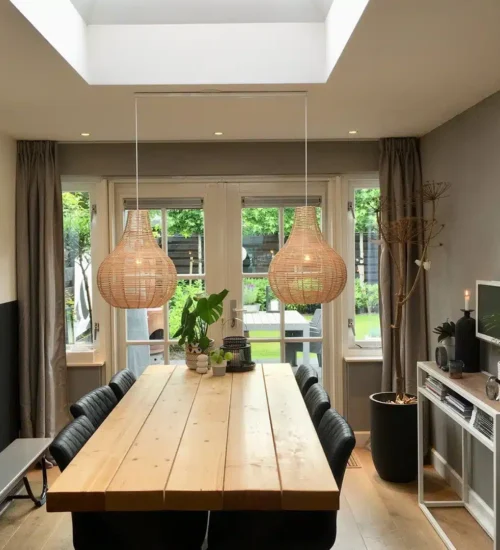 Lightswing twin white skylight diner room Lightswing Twin matt white in a dining room